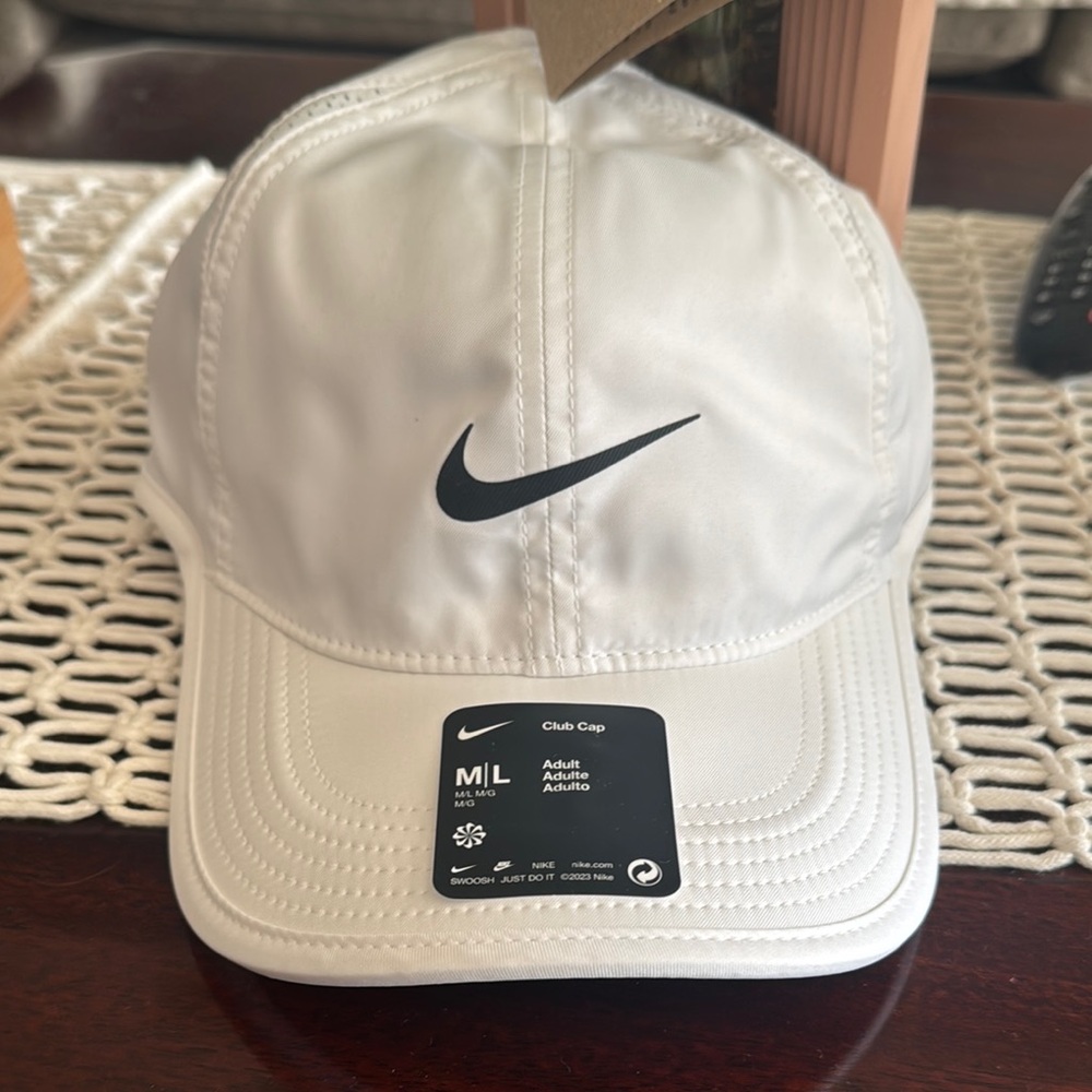 Nike White Cap with Black Nike Logo. Medium/Large